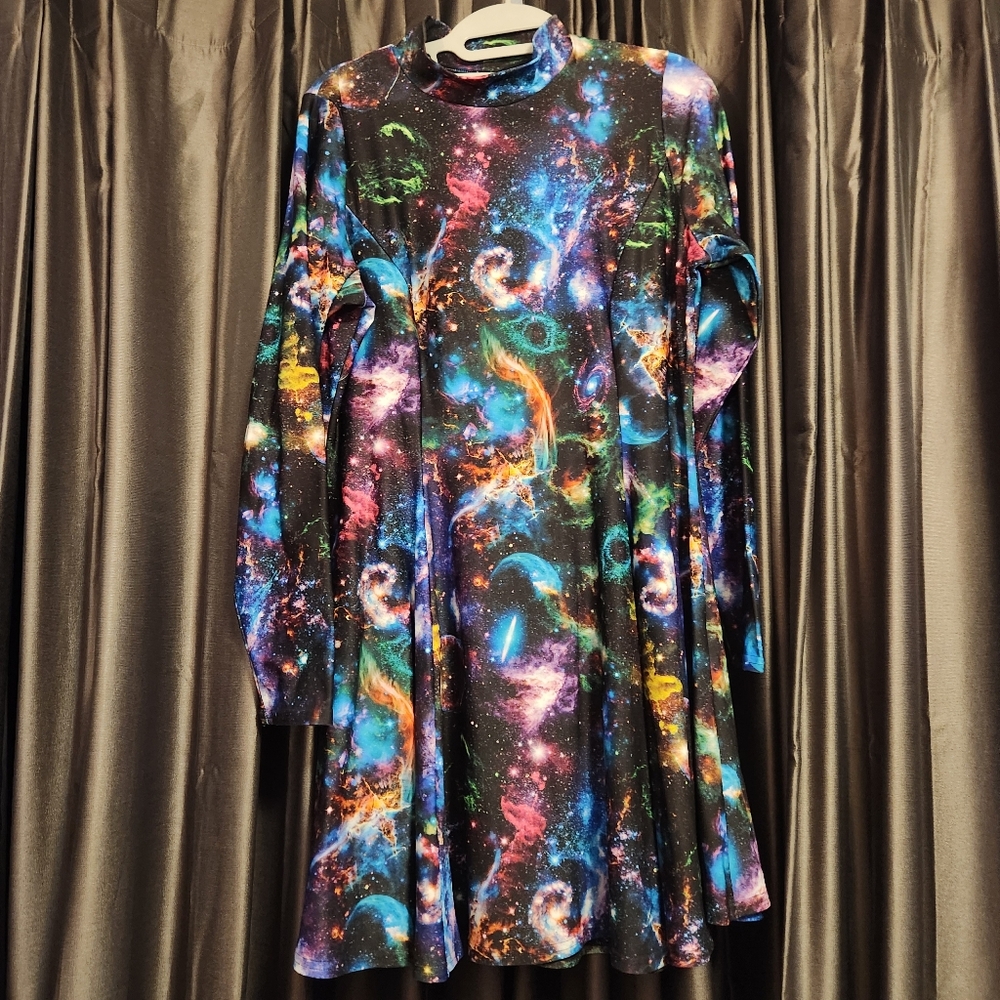 Blackmilk GALAXY PSYCHEDELIC LONG SLEEVE EVIL MINI SKATER DRESS - LIMITED